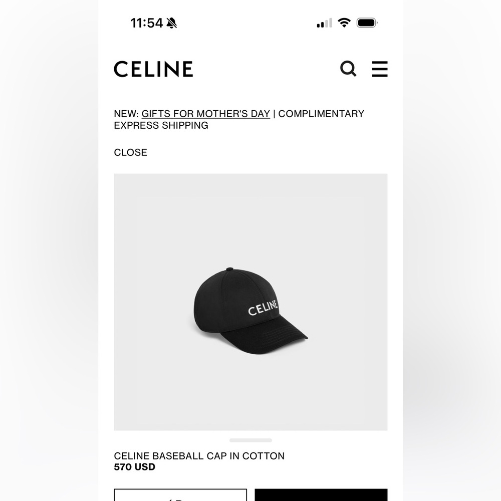 Authentic Celine Black Cotton Baseball Cap